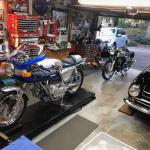 My garage with a 1977 Ducati 900SS freshly restored and my 1960 Alfa Romeo Giulietta Spider Veloce.